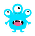 Monster blue silhouette cute cartoon kawaii scary Vector Image