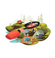 camping man cooking on bonfire vector image vector image