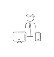 man linked with computer and phone sketch icon vector image