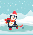 penguin play ice hockey in winter vector image