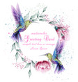 greeting card with watercolor humming bird frame vector image vector image
