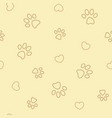 paw prints and hearts on beige seamless pattern vector image vector image