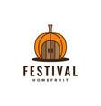 cartoon pumpkin with door home logo design vector image