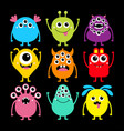 monster set happy halloween cute kawaii cartoon vector image