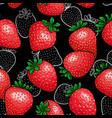 seamless pattern red strawberry with black vector image vector image