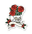 tattoo sticker with banner a skull and roses vector image