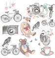 cute collection of hand drawn vintage objects vector image