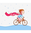 girl on bike winter background vector image