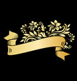 gold vintage ribbon banner with leaves and flowers vector image