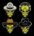 alien heads in different headdress set vector image