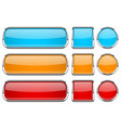 glass buttons with chrome frame set of colored vector image