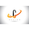 c letter logo with fire flames design and orange vector image