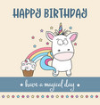 happy birthday card with lovely baby unicorn vector image