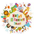 frame happy birthday with funny animals vector image