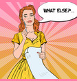 pop art young woman with pen and wish list vector image