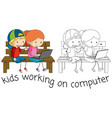 doodle kids working on computer vector image