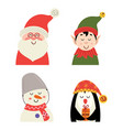 set of isolated santa claus elf penguin snowman vector image vector image