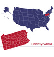 pennsylvania map counties with usa vector image