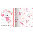 rabbit with heart - seamless pattern vector image vector image