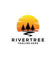 sunset pine tree logo vintage with river creek vector image
