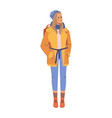 young woman in coat with backpack winter cloth vector image
