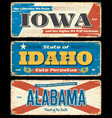 iowa idaho and alabama states metal plates vector image vector image
