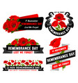 remembrance day emblems set with red poppy flowers vector image vector image