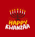 happy kwanzaa greeting card menorah with lit vector image