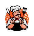 grill food emblem chef with fork and spatula vector image