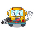 singing school bus mascot cartoon vector image