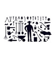 stock garden tool kit and gardener vector image