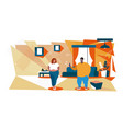 fat man using smartphone taking photo obese vector image
