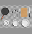 set of ceramic plates and kitchen utensils vector image vector image