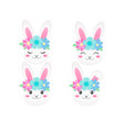 cute bunny faces with flower wreath cartoon style vector image vector image