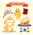happy easter set of elements - rabbit eggs chicken vector image