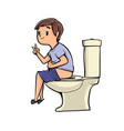 boy sits on toilet in morning vector image vector image