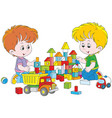 Children playing with bricks Royalty Free Vector Image