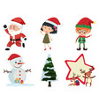 isolated set christmas with santa and kids vector image