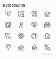 blood donation mutual aid thin line icons set vector image