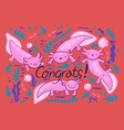greeting card with axolotl inscription congrats vector image vector image