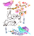 watercolor flowers and bird background vector image