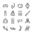 scuba diving line icon set vector image