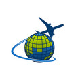icon of airplane jet over globe world vector image vector image