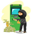 thief stealing money from atm machine vector image