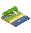 recreational vehicles on beach isometric vector image vector image