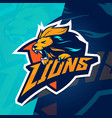lion esport logo with yellow color emblems vector image