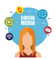 young woman with social media marketing icons vector image