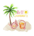 watercolor beach with palm tree and crab vector image