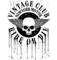 vintage motorcycle with skull tee graphic design vector image vector image