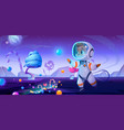 cute child astronaut on alien planet with sweets vector image